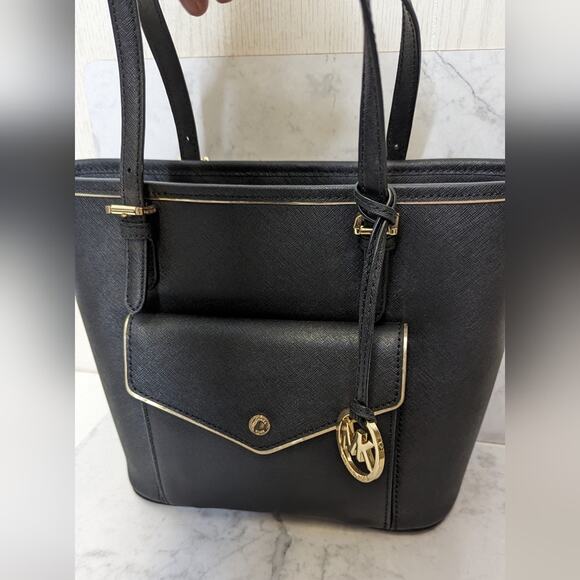 Michael Kors black handbag tote Frame jet set saffiano leather medium - Picture 10 of 13